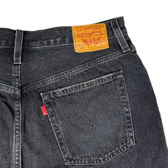 Levi's 501 High Rise Denim Shorts 30 Cut Offs Wise Up Black Wash Jean Distressed - Picture 4 of 6